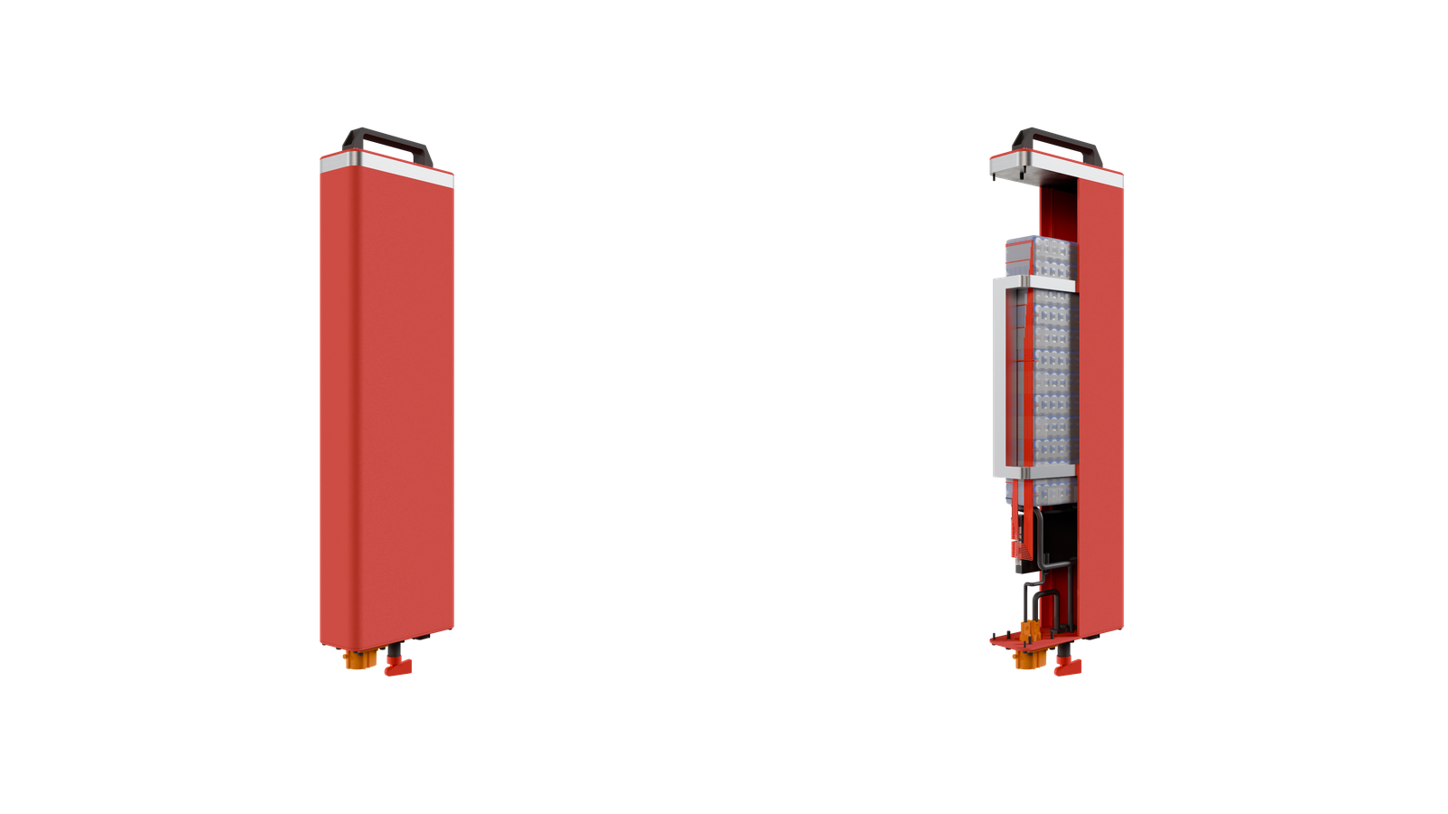 OMI removable Fusion Drive battery pack shown closed and cutaway