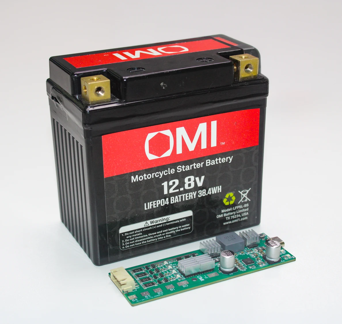 OMI 12.8V LiFePO4 starter battery with OMI battery management system