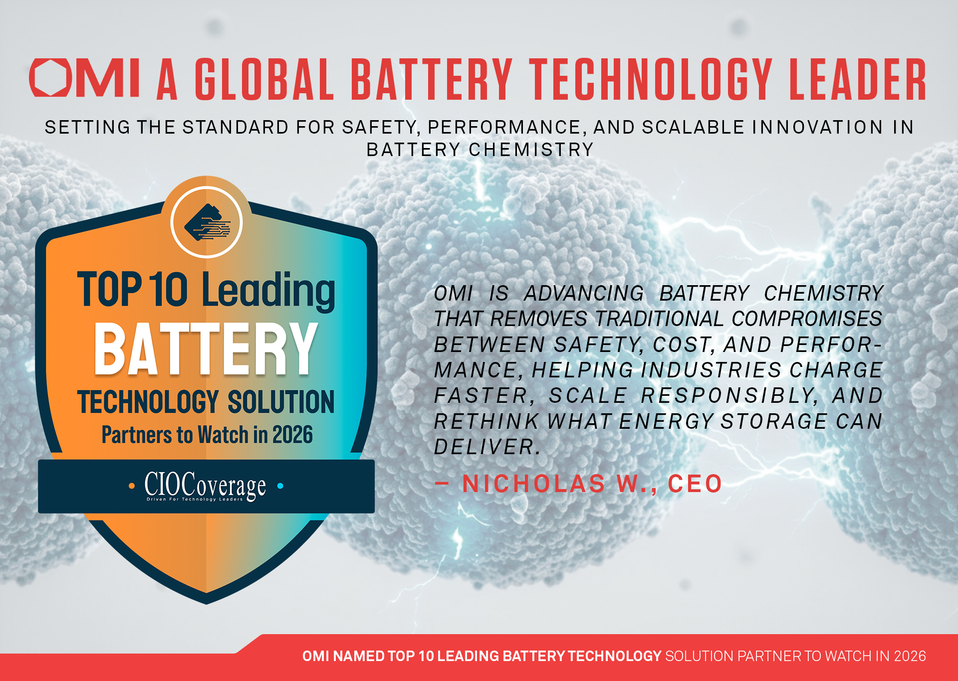 OMI Recognized Among the Top 10 Battery Technology Leaders to Watch in 2026